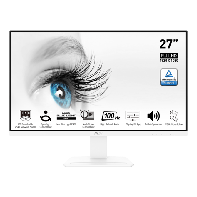 MSI monitor PRO MP273AW, 27" IPS/1920 x 1080 (FHD)/100Hz/1ms/DP/HDMI/D-Sub/bílá