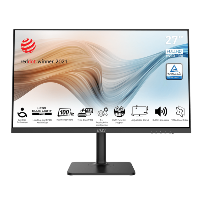 MSI monitor Modern MD272XP, 27" IPS/FHD 100Hz/1ms/HDMI/DP/USB-A,B,C/Výškově nastavitelný/Pivot/černá