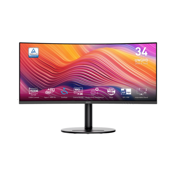 MSI monitor Modern MD342CQP, 34"  VA zakřivený /3440x1440 (UWQHD)/120Hz/1ms/2 x HDMI/DP/USB-A,B,C/Výšk.nast/Pivot/Černá