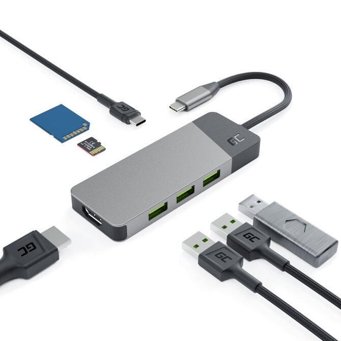 Green Cell Adapter HUB Connect 7in1 (3xUSB-A 3.1 HDMI 4K 60Hz USB-C PD 85W) for Apple MacBook,Lenovo,Asus,Dell