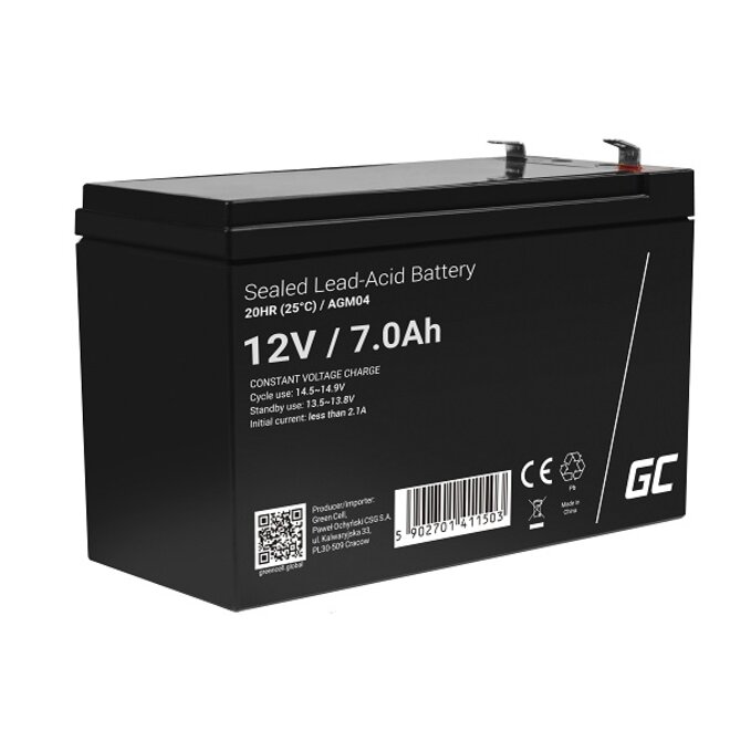 Green Cell AGM VRLA 12V 7Ah maintenance-free battery for UPS units