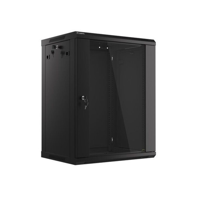 LANBERG 19" RACKOVÁ SKŘÍŇ PRO MONTÁŽ NA STĚNU 15U/600X450 (v rozloženém stavu) S PROSKLENÝMI DVEŘMI ČERNÁ  V2