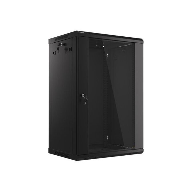 LANBERG 19" RACKOVÁ SKŘÍŇ PRO MONTÁŽ NA STĚNU 18U/600X450 (v rozloženém stavu) S PROSKLENÝMI DVEŘMI ČERNÁ  V2