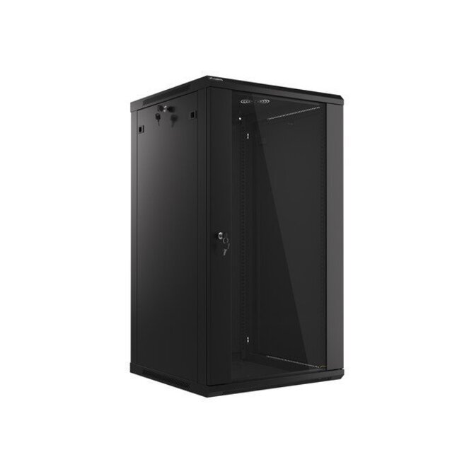 LANBERG 19" RACKOVÁ SKŘÍŇ PRO MONTÁŽ NA STĚNU 22U/600X600 (v rozloženém stavu) S PROSKLENÝMI DVEŘMI ČERNÁ  V2