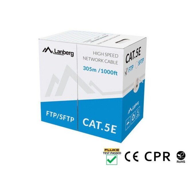 LANBERG LAN KABEL CAT.5E FTP 305M PEVNÝ CU ŠEDÝ CPR + FLUKE PASSED 