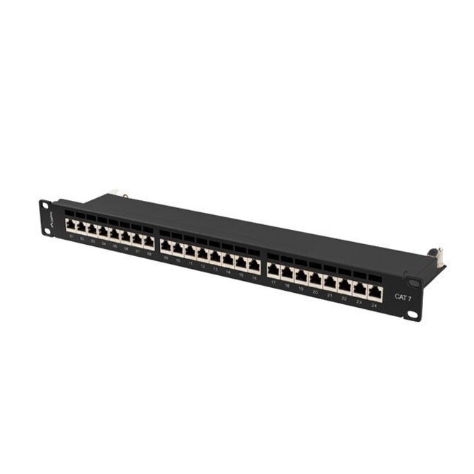 LANBERG PATCH PANEL 24 PORTŮ 1U 19" CAT.7 FTP STÍNĚNÝ ČERNÝ 