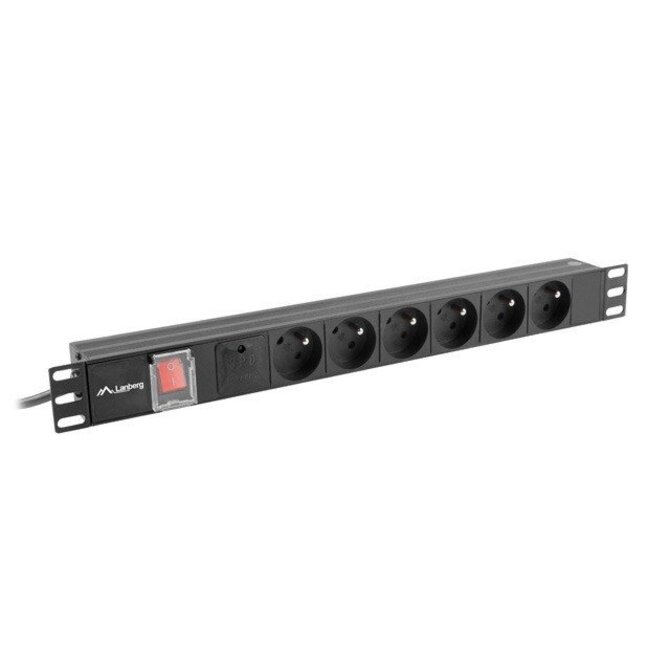 LANBERG NAPÁJECÍ DISTRIBUČNÍ JEDNOTKA (PDU) 19"  1U 16A 6X FRANCOUZSKÉ ZÁSUVKY 2M ČERNÁ