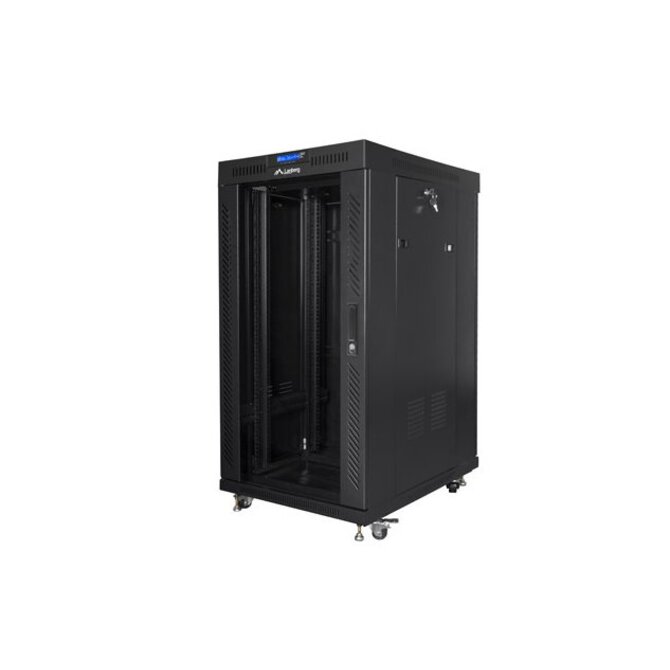 LANBERG 19" VOLNĚ STOJÍCÍ RACKOVÁ SKŘÍŇ 22U/600X800 (v rozloženém stavu) S PROSKLENÝMI DVEŘMI LCD ČERNÁ  V2
