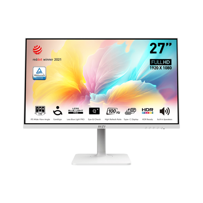 MSI monitor Modern MD2712PW 27" IPS/FHD/100Hz/1ms/HDMI/USB-C/Výškově nastavitelný/Pivot/bílá
