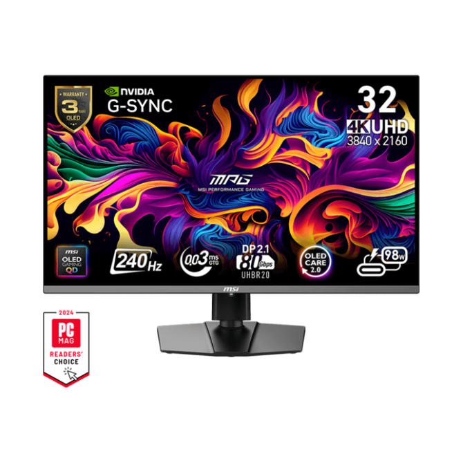 MSI MPG 322URX QD-OLED gaming monitor 31,5" QD-OLED/UHD/240Hz/0,03ms/2xHDMI/DP/USB-A,B,C/Výšk.nast./Pivot/černá