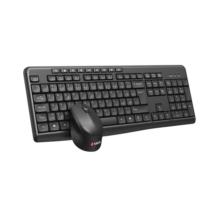 C-TECH WLKMC-04, bezdrátový set klávesnice s myší,ergonomický design,USB, CZ/SK,černá