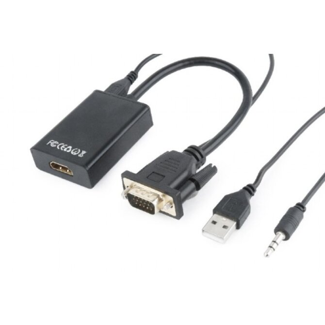 GEMBIRD adaptér VGA na HDMI, 0,15 m, černý
