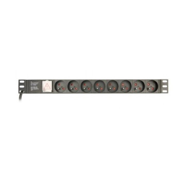 Gembird Napájecí jednotka (PDU), 8 francouzských zásuvek, 1U, 10A, C14 konektor, 3 m kabel