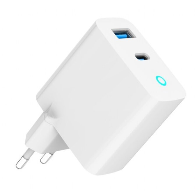 GEMBIRD 2-portová 30W GaN USB rychlonabíječka, LED, bílá