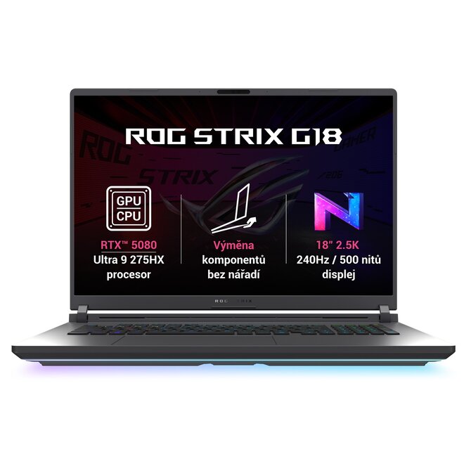 ASUS ROG Strix G18 - Ultra 9 Processor 275HX/32GB/1TB SSD/RTX 5080 16GB/18"/2,5K/IPS/240Hz/2y PUR/Win 11 Home/šedá