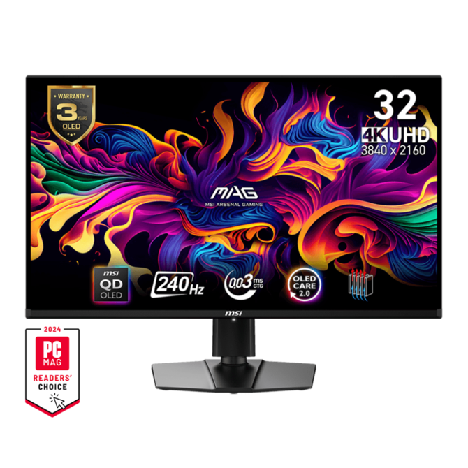 MSI MAG 321UPX QD-OLED gaming monitor 31,5" QD-OLED/UHD/240Hz/0,03ms/2xHDMI/DP/USB-C/Výšk.nast./Pivot/černá
