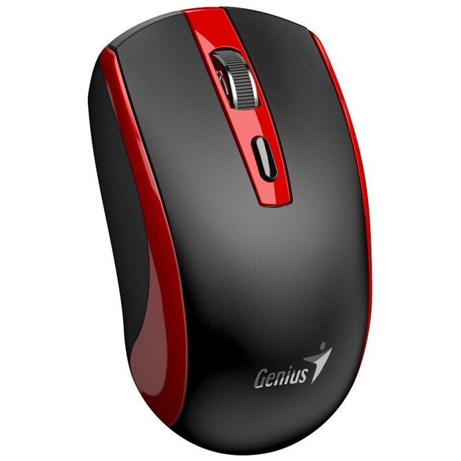 Genius ECO-8150 Myš, bezdrátová, optická, 1200DPI, 4 tlačítka, Copilot, 2,4GHz, USB-A dongle, USB-C nabíjení, černo-červená