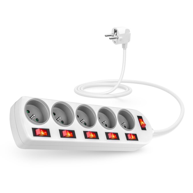CONNECT IT prodlužovací kabel , 5 zásuvek, 2 m, s vypínači (bílá)