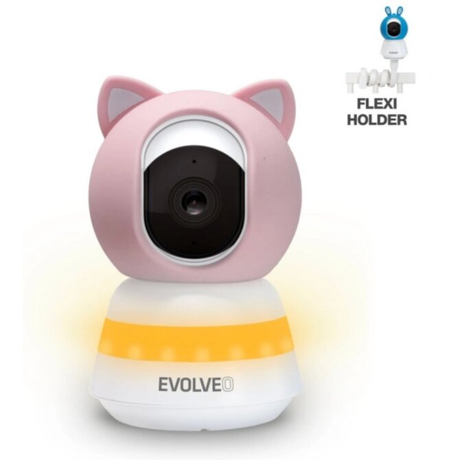 EVOLVEO Baby Monitor LUX- Chytrá 360° videochůvička s nočním viděním, detekcí pláče a pohybu, růžová 