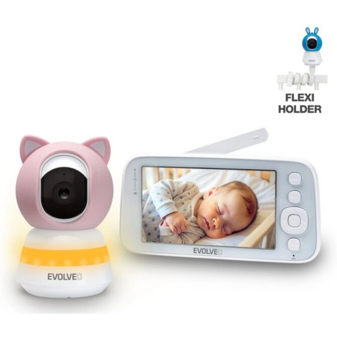 EVOLVEO Baby Monitor N5 - Set videochůvičky s 360° dohledem, obousměrnou komunikací a ukolébavkami, růžová