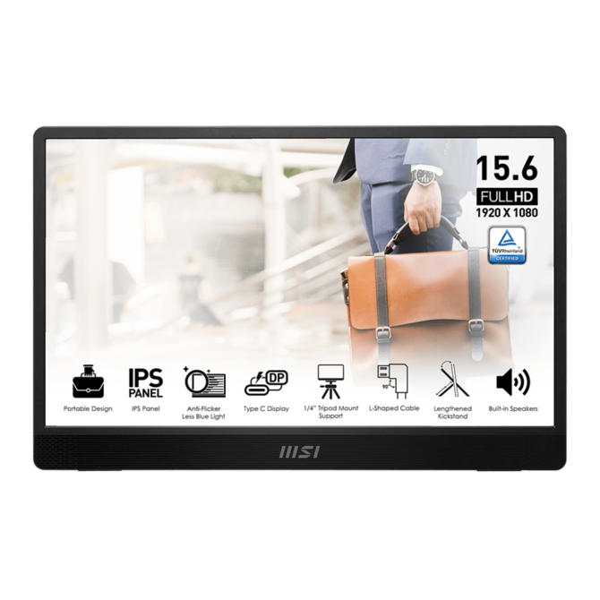 MSI přenosný ultra tenký monitor PRO MP161 E2, 15,6" IPS/1920 x 1080 FHD/60Hz/4ms/2xUSB-C/HDMI/šedá