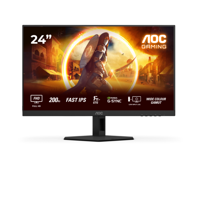AOC LCD herní 24G4HRE 23,8" IPS/1920x1080@200Hz/0,5ms/300cd/2xHDMI/DP/Repro/VESA