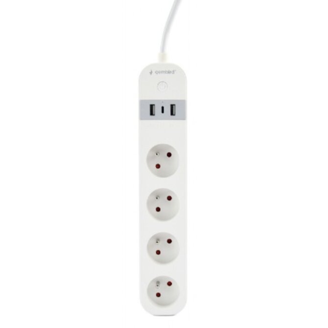 GEMBIRD chytrá prodlužovačka s USB nabíječkou, 4 francouzské zásuvky, černá