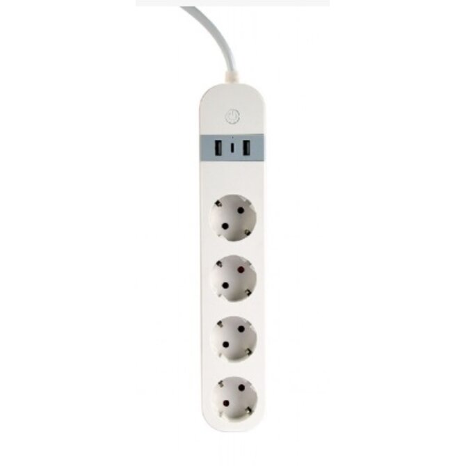 GEMBIRD chytrá prodlužovačka s USB nabíječkou, 4 zásuvky, bílá