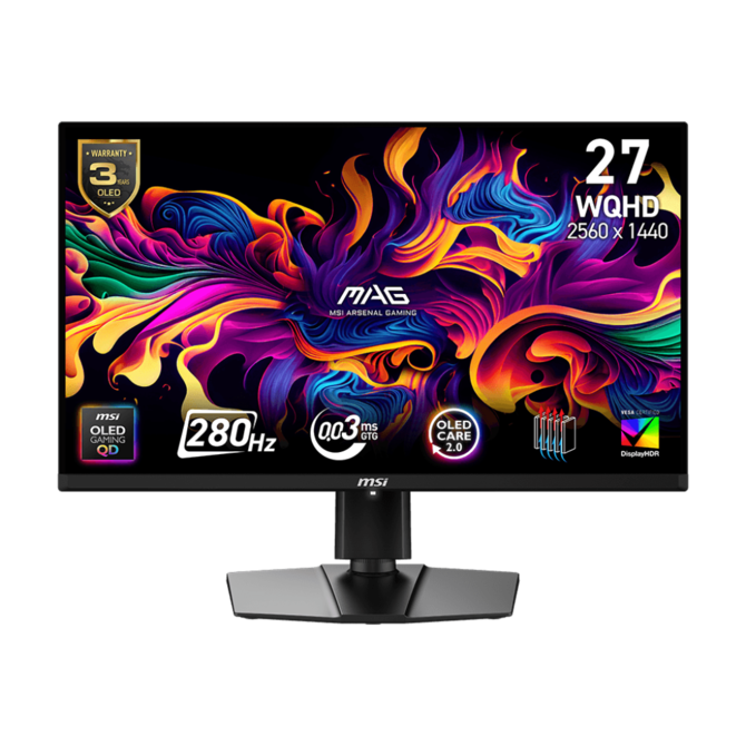 MSI MAG 271QP QD-OLED X28 gaming monitor 26,5" QD-OLED/2560x1440 (WQHD)/280Hz/0,03ms/2xHDMI/DP/USB-C/Výšk.nast./Pivot