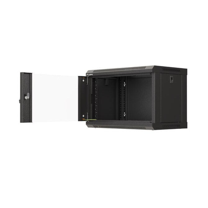 19" RACKOVÁ SKŘÍŇ PRO MONTÁŽ NA STĚNU 6U/540X350 (FLAT PACK) S PROSKLENÝMI DVEŘMI ČERNÁ LANBERG