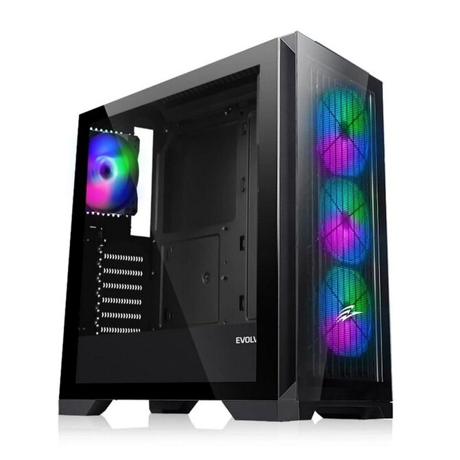 EVOLVEO Ptero Q2G, skříň ATX, 4x ARGB ventilátor, čelní+boční panel sklo, černá