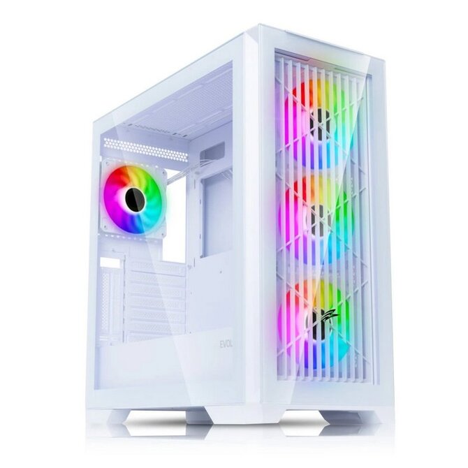 EVOLVEO Ptero Q2G, skříň ATX, 4x ARGB ventilátor, čelní+boční panel sklo, bílá