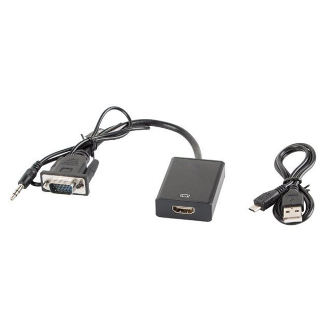 LANBERG VGA(M)+MINIJACK 3,5MM(M)->HDMI(F) ADAPTÉROVÝ KABEL 20CM ČERNÝ