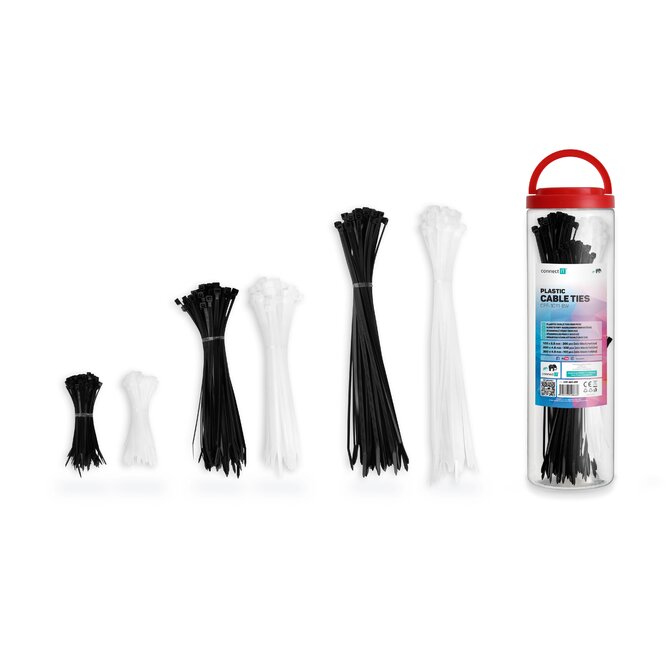CONNECT IT ZipTie Stahovací pásky na kabely 600ks ČERNÁ/BÍLA