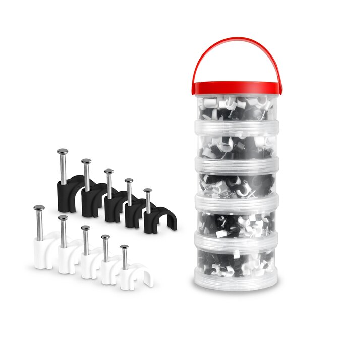 CONNECT IT Cable Clip příchytka na kabely, celkem 700ks, ČERNÁ/BÍLA