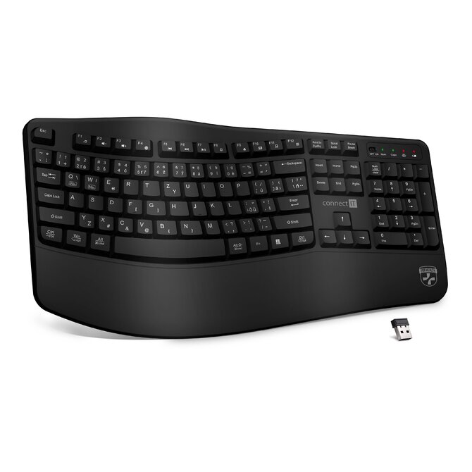 CONNECT IT FOR HEALTH Ergonomická klávesnice, bezdrátová, USB 2.4GHz, CZ + SK verze, ČERNÁ