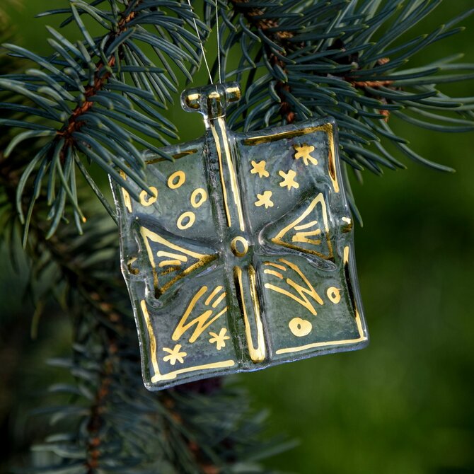 Vánoční ozdoba dárek, ruční výroba, české sklo zdobené zlatem