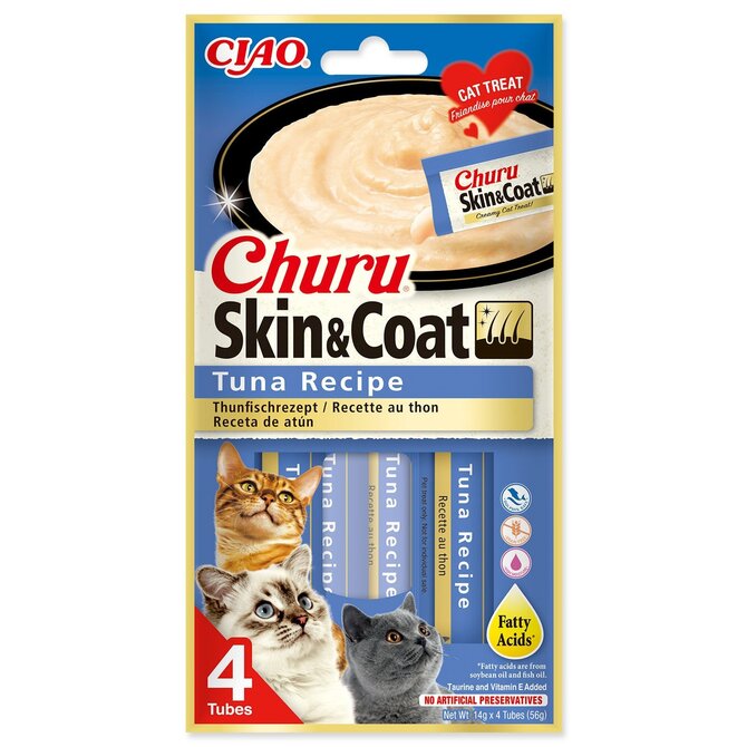 Pochoutka Churu Skin & Coat tuňák 4x14g