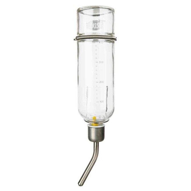 Skleněná napáječka s kovovým pítkem 500ml