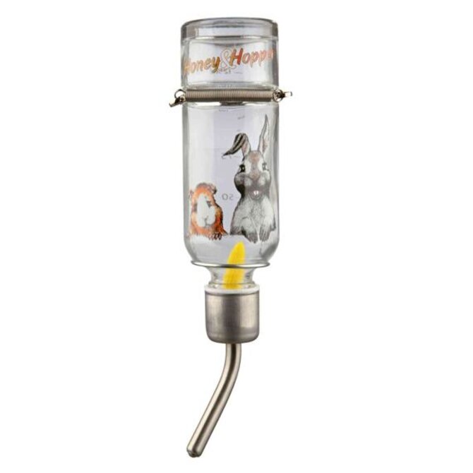 Skleněná napáječka Honey & Hopper s kovovým pítkem 125ml