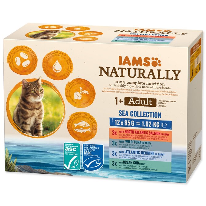 Kapsičky IAMS Naturally mořské maso v omáčce multipack (12x85g) 1020g