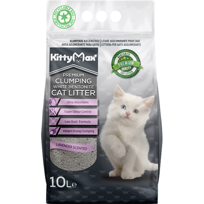 KITTYMAX hrudkující, bezprašný bílý bentonit LAVENDER 10 l