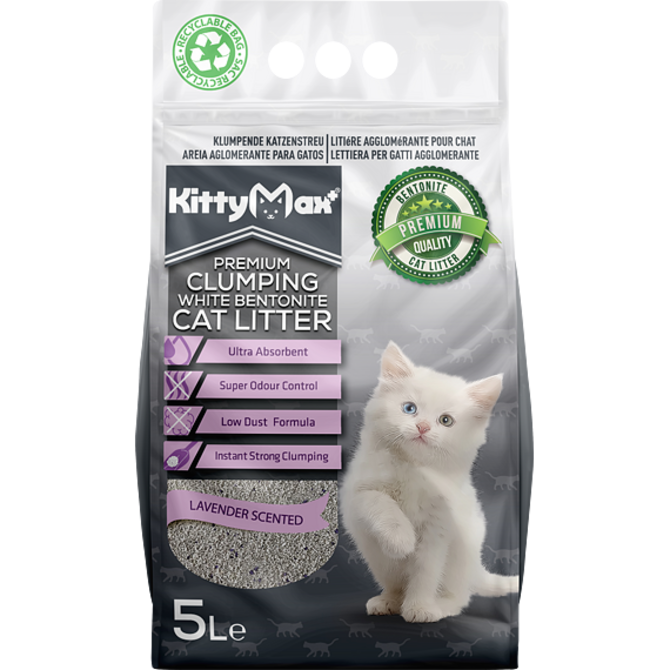 KITTYMAX hrudkující, bezprašný bílý bentonit LAVENDER 5 l