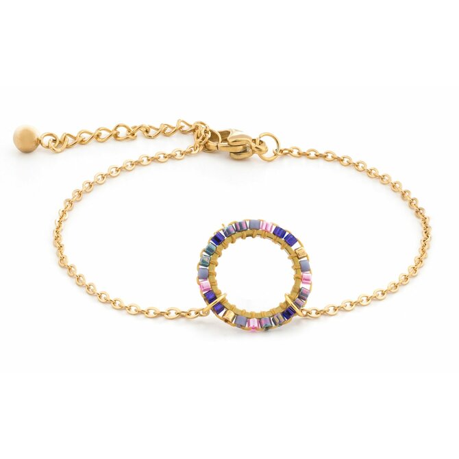 Bangles.cz Náramek Coral Violet zlatá, chirurgická ocel, skleněné korálky