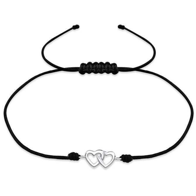 Bangles.cz Náramek Spojená Srdce & nylonová šňůrka 654 černá, 20 cm a více, stříbro