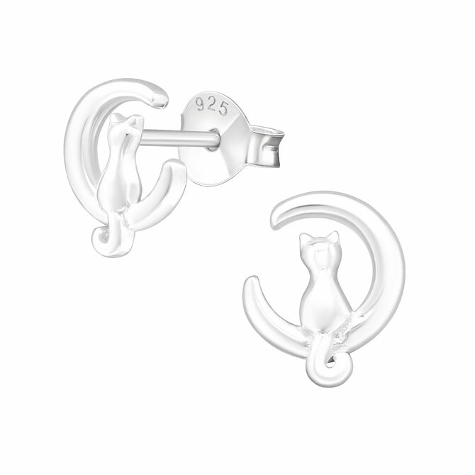 Bangles.cz Náušnice Kočička s půlměsícem stříbro 925 2998 stříbrná, stříbro