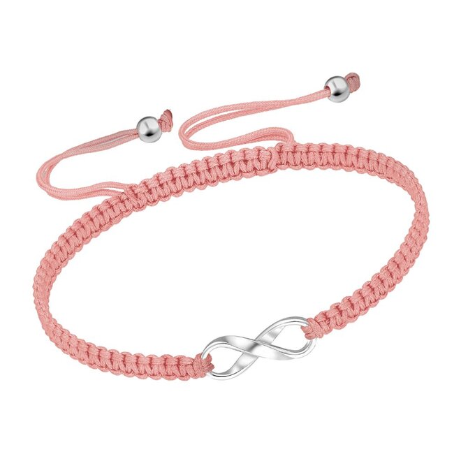 Bangles.cz Náramek Nekonečno & pletená nylonová šňůrka růžova 1715 růžová, 15 - 23 cm, stříbro