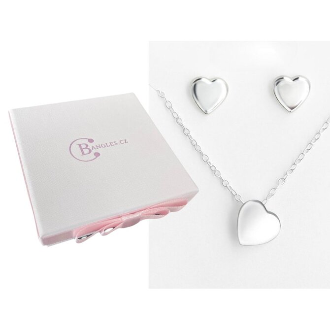 Bangles.cz Set řetízek + náušnice Little hearts + dárková krabička 2287 stříbrná, stříbro