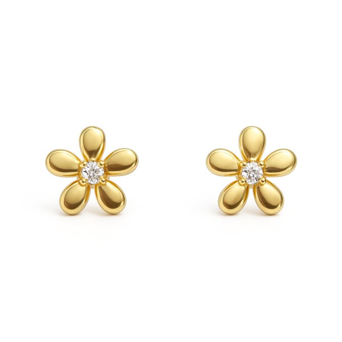 Náušnice Květiny zirkon Gold 3082 zlatá, nerezová ocel