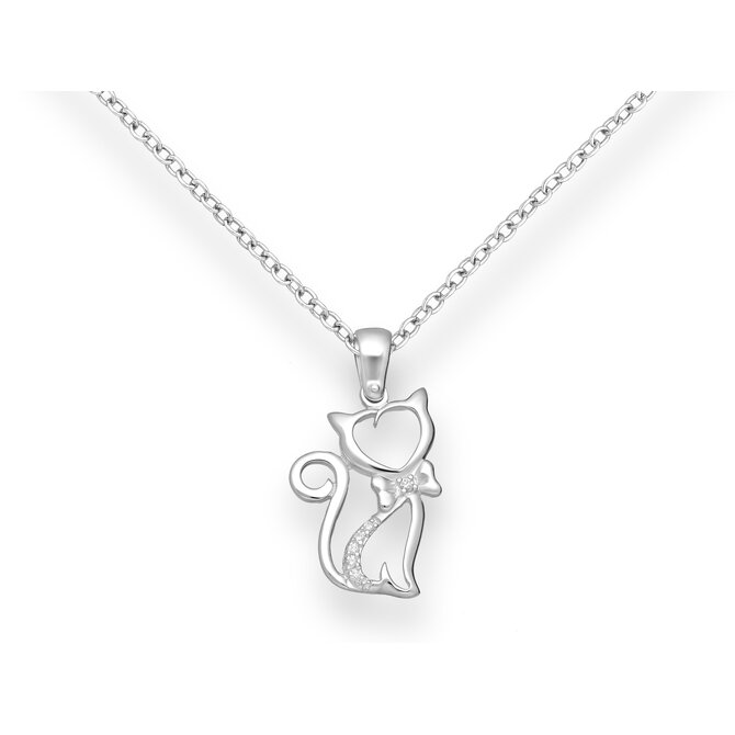 Náhrdelník Kočička s mašlí & Zirkony stříbro 925 2928 stříbrná, stříbro